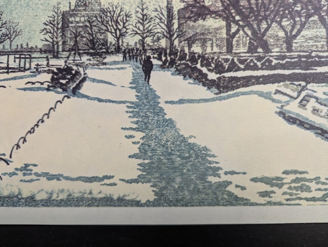 Gyokusen Narita Japanese Woodblock Print Tokyo Tower in Snow 13.5x11.75 - 7