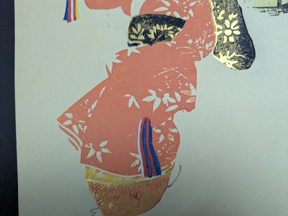 Otsu-e Style Japanese Woodblock Print of Wisteria Maiden by Unknown Artist - 6