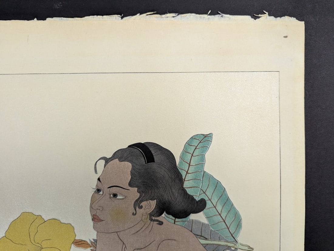 Paul Jacoulet Japanese Woodblock Print Jeune Fille de Saipan et Fleur d'Hibiscus Marianes - 2