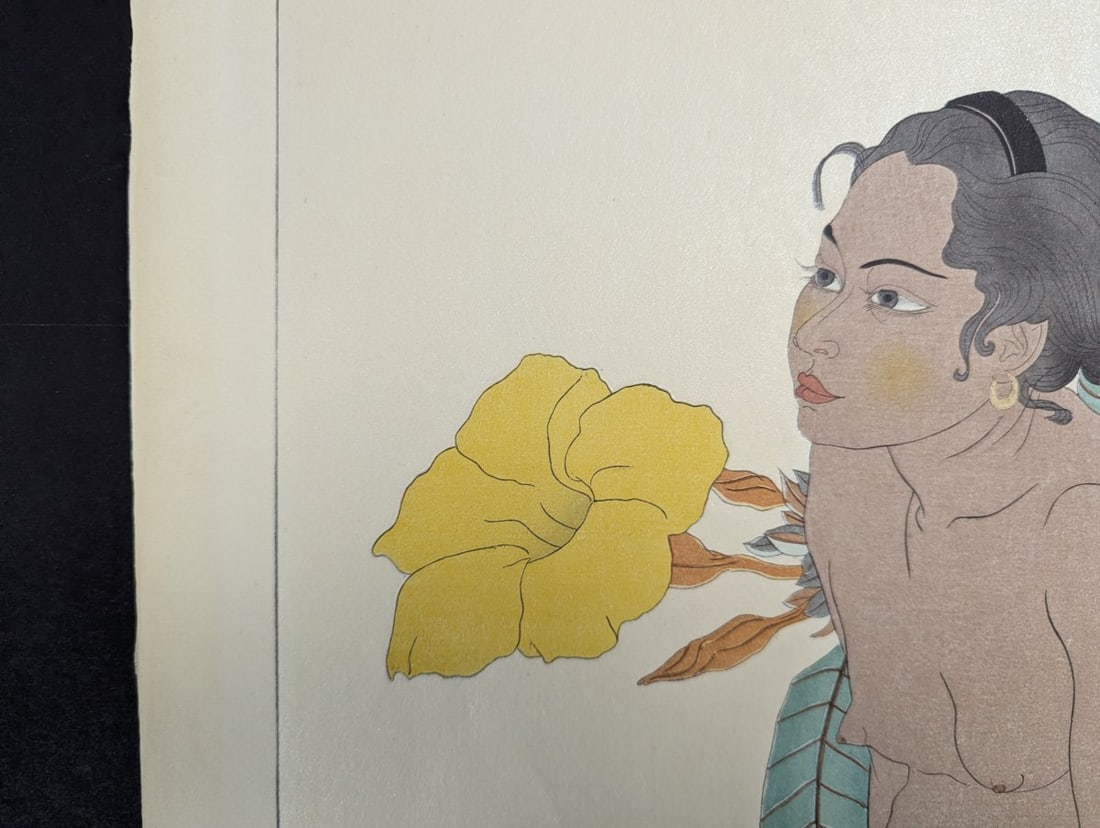 Paul Jacoulet Japanese Woodblock Print Jeune Fille de Saipan et Fleur d'Hibiscus Marianes - 3