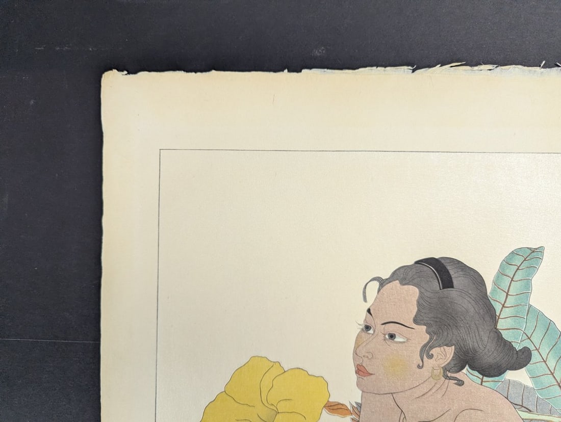 Paul Jacoulet Japanese Woodblock Print Jeune Fille de Saipan et Fleur d'Hibiscus Marianes - 4