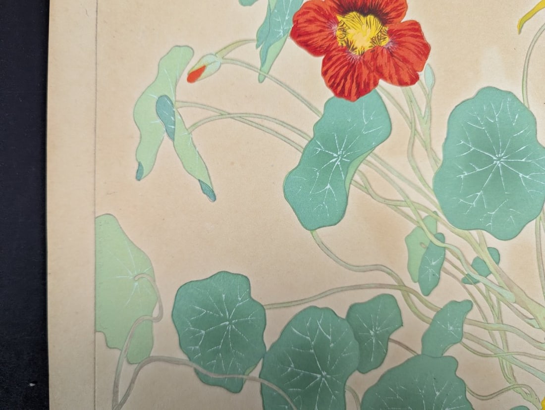 Japanese Woodblock Print 'Nasturtium' by Rakuzan Tsuchiya - 3