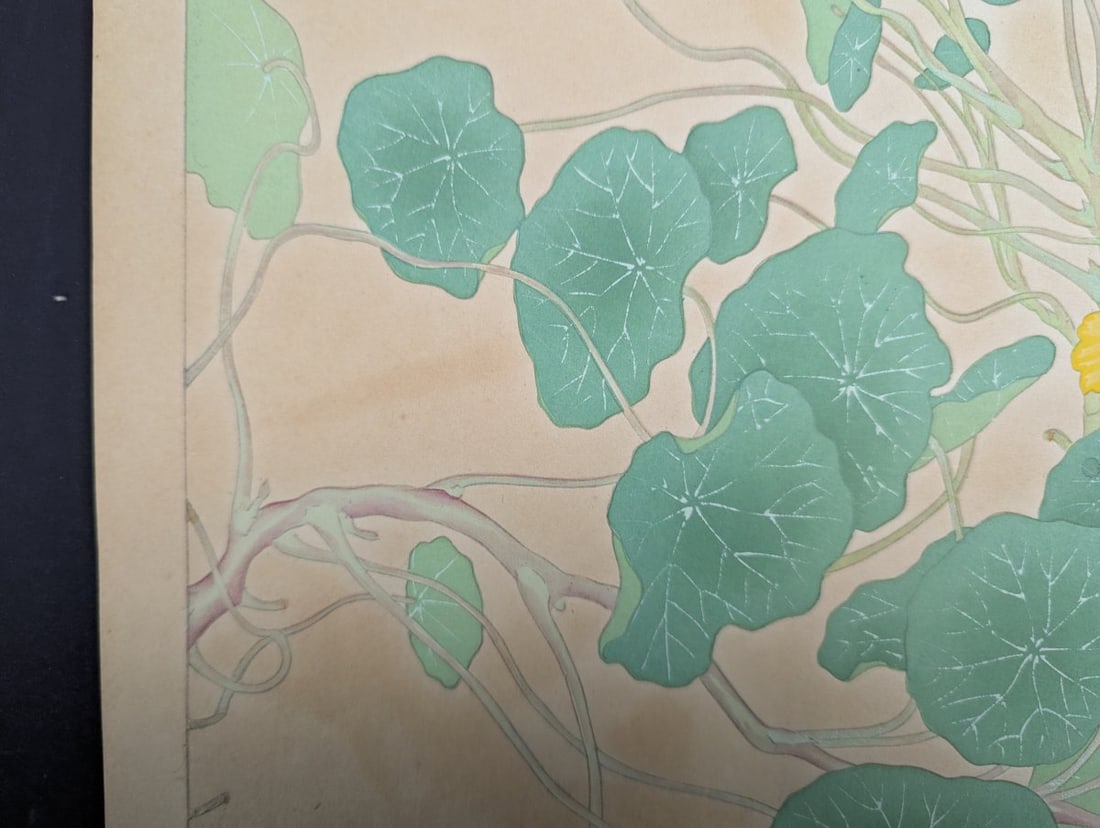 Japanese Woodblock Print 'Nasturtium' by Rakuzan Tsuchiya - 9