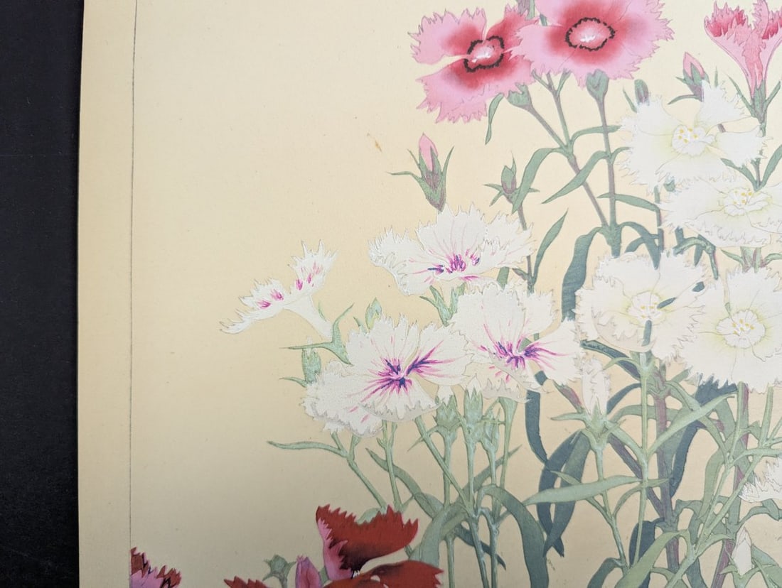 Rakuzan Tsuchiya Dianthus Japanese Woodblock Print - 4