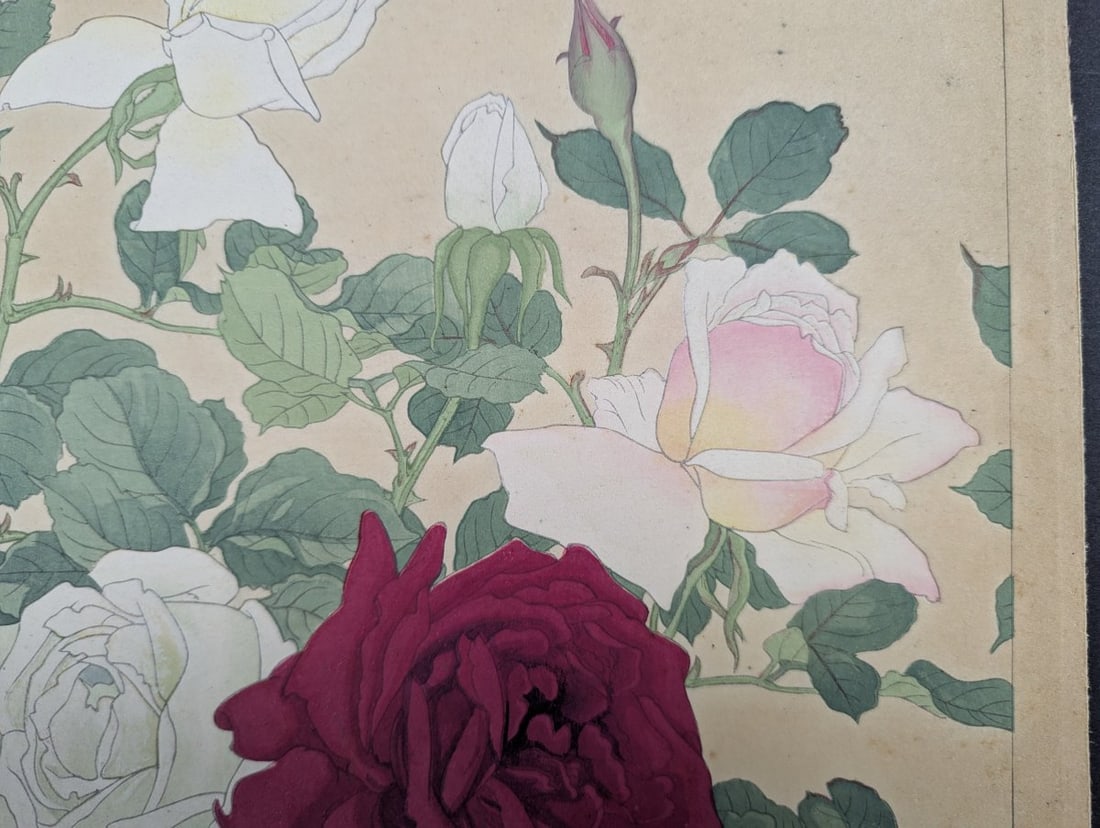 Rakuzan Tsuchiya Rose Japanese Woodblock Print by Renowned Shin-Hanga Artist - 3