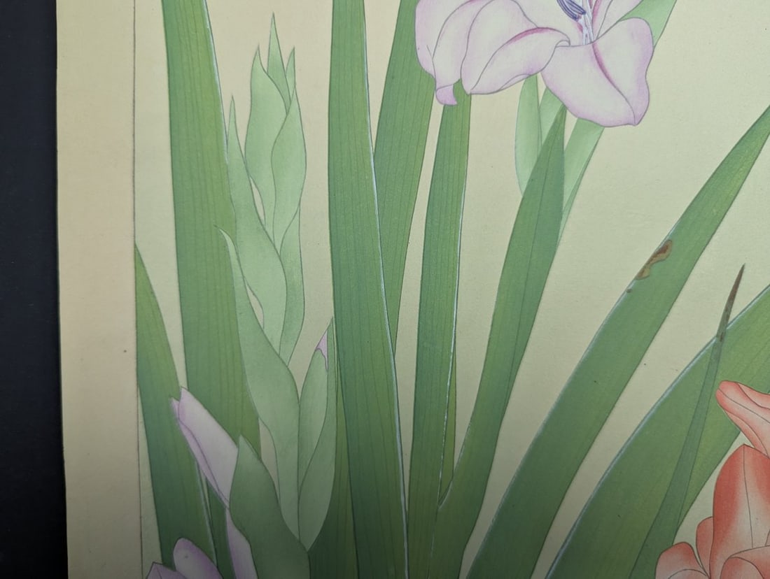Japanese Woodblock Print by Rakuzan Tsuchiya - Gladiolus - Kacho Gafu Series - 6
