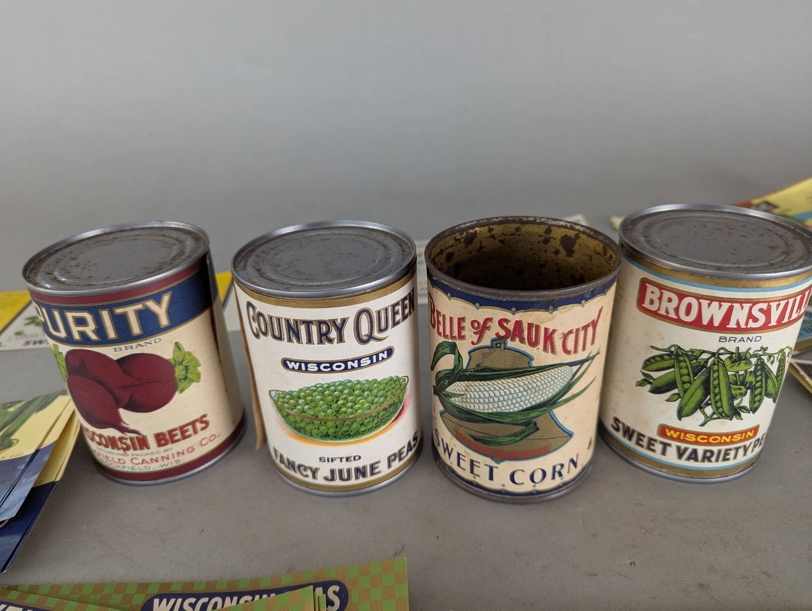 Large Lot NOS Food Can Labels with Four Vintage Cans - 2