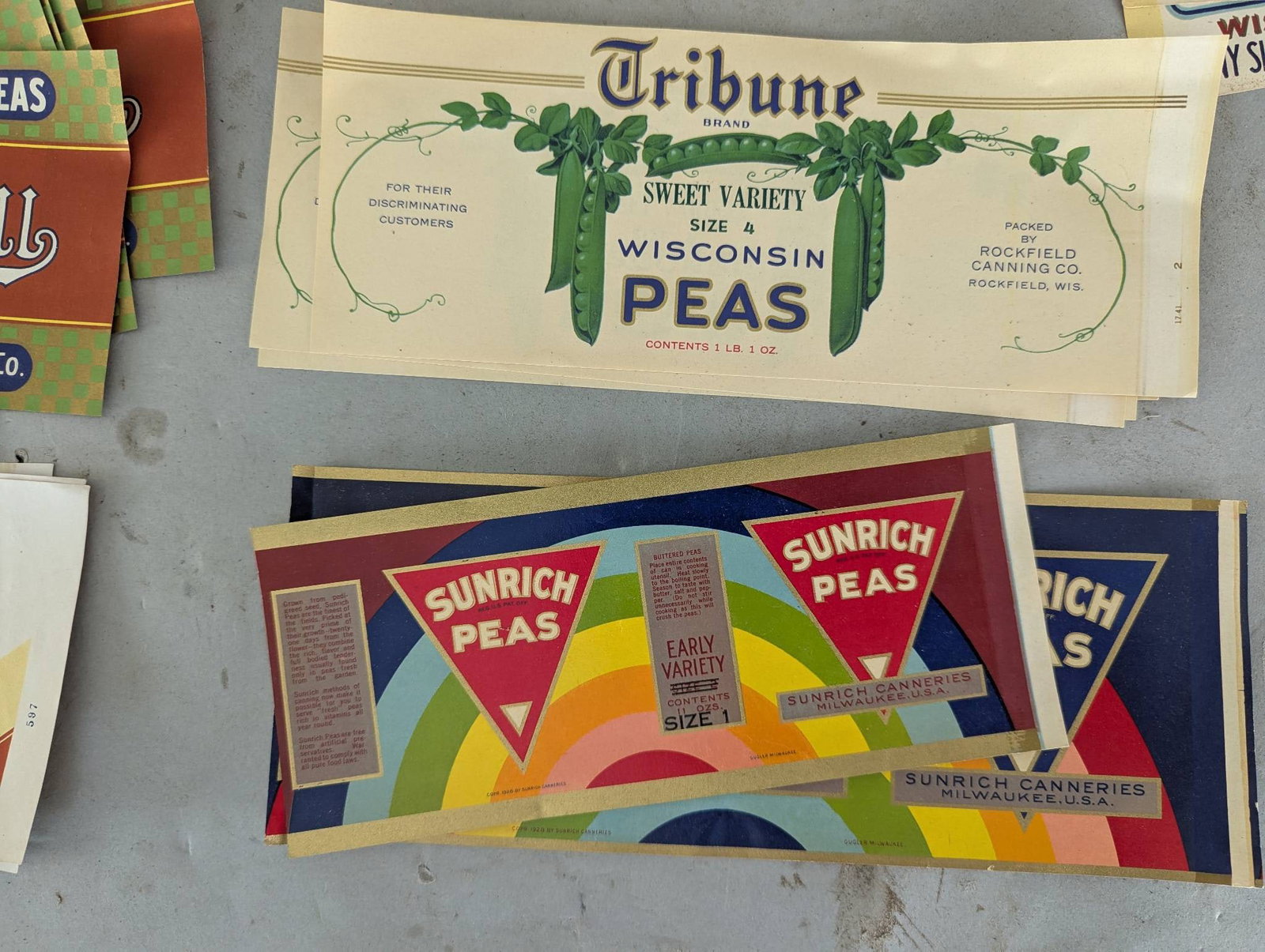 Large Lot NOS Food Can Labels with Four Vintage Cans - 4