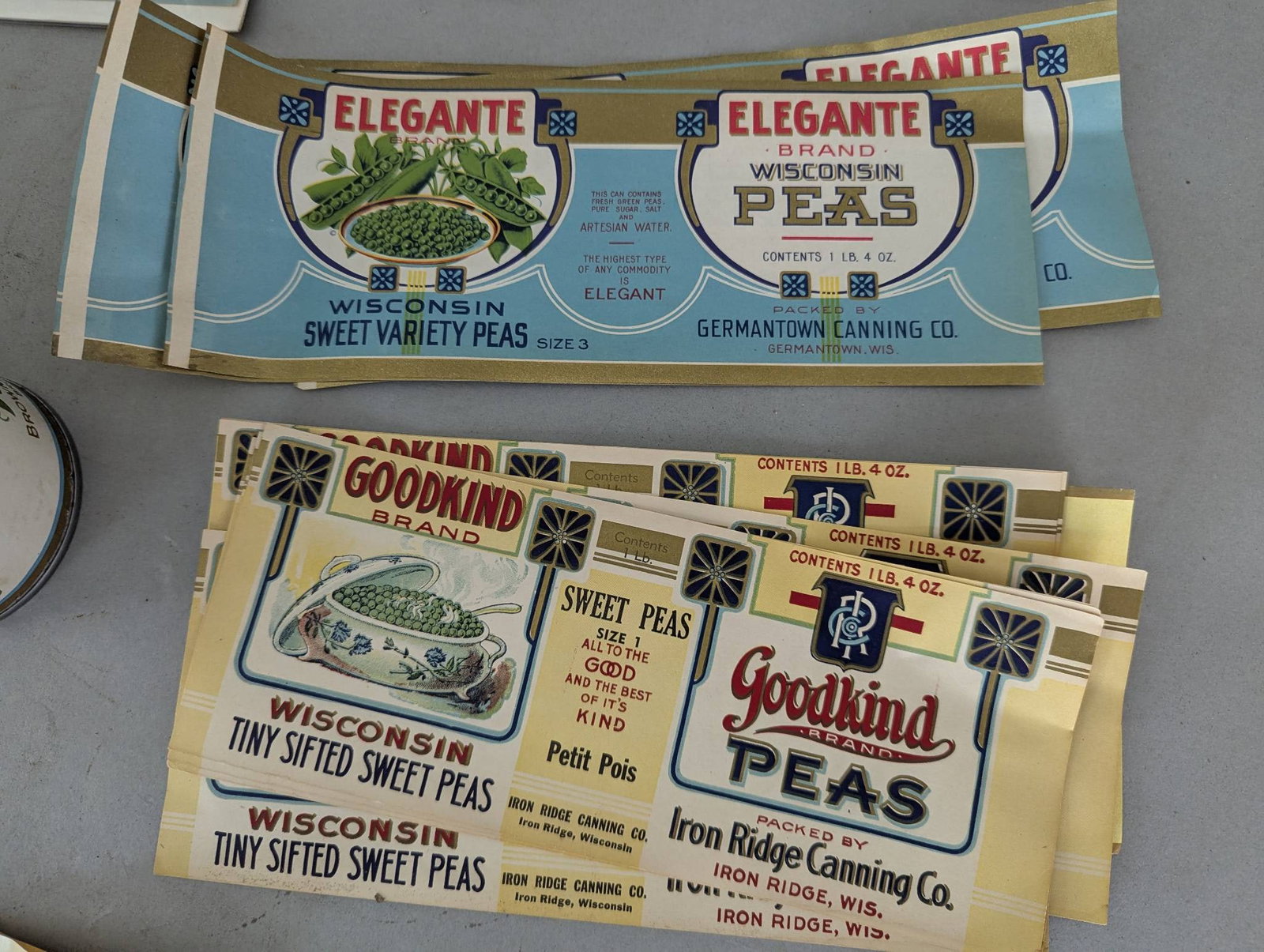 Large Lot NOS Food Can Labels with Four Vintage Cans - 5