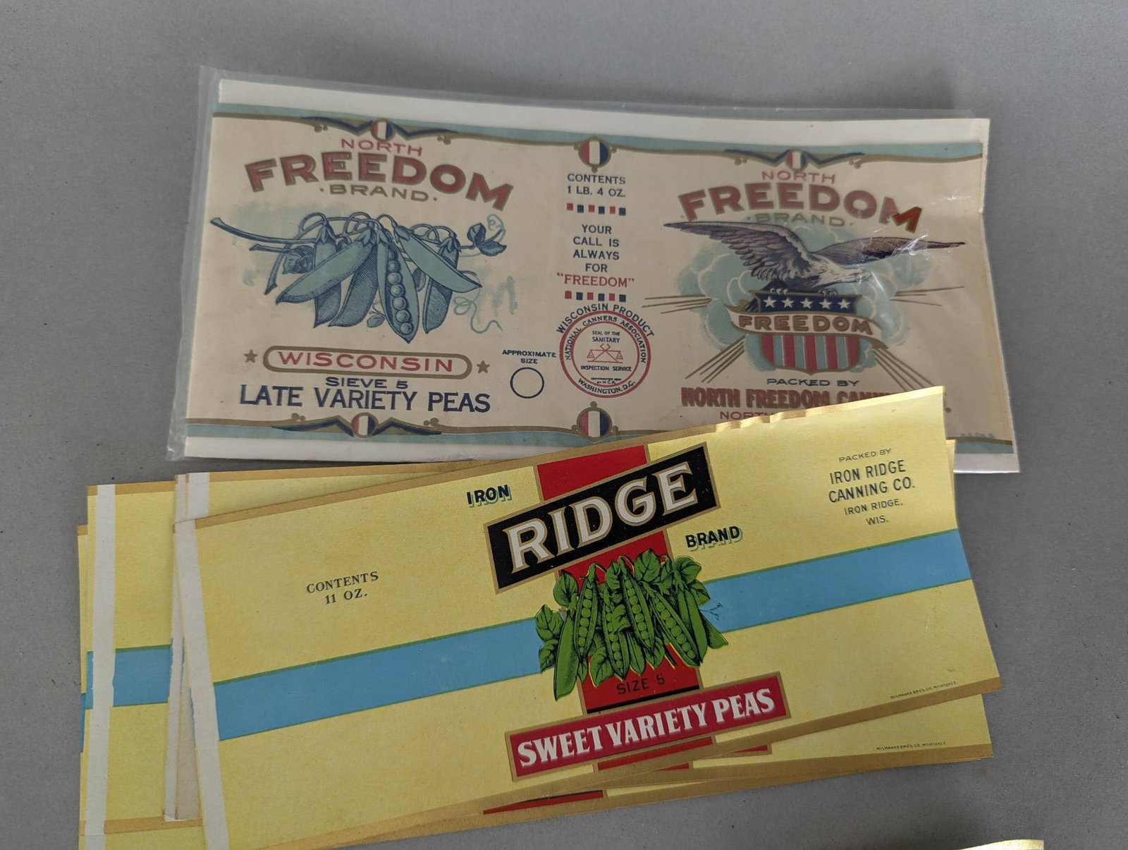 Large Lot NOS Food Can Labels with Four Vintage Cans - 6