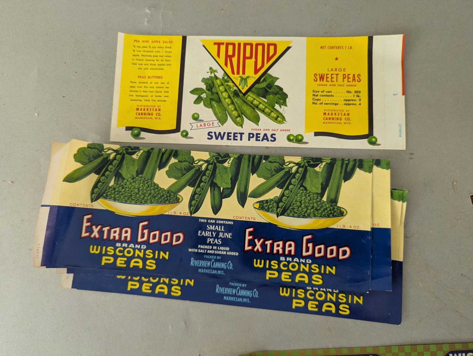 Large Lot NOS Food Can Labels with Four Vintage Cans - 7