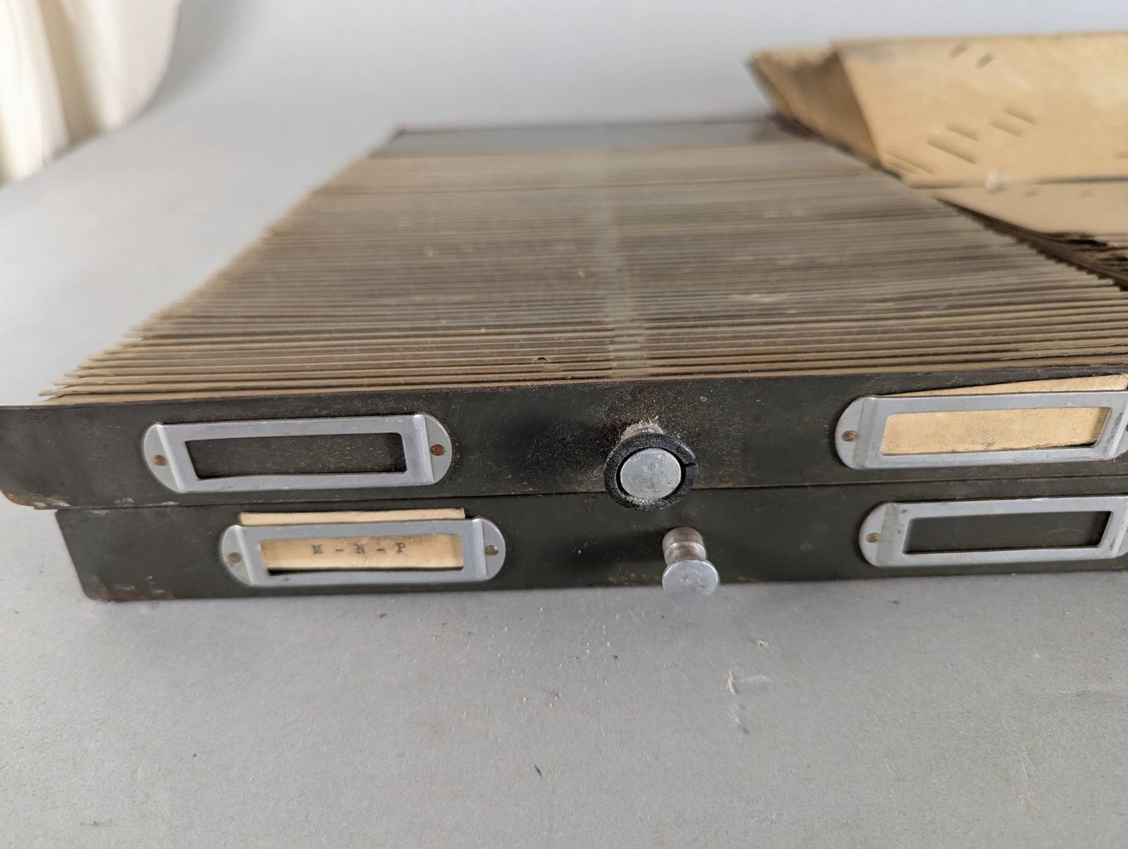 Set of 6 Antique Army Green Metal File Drawers - 2