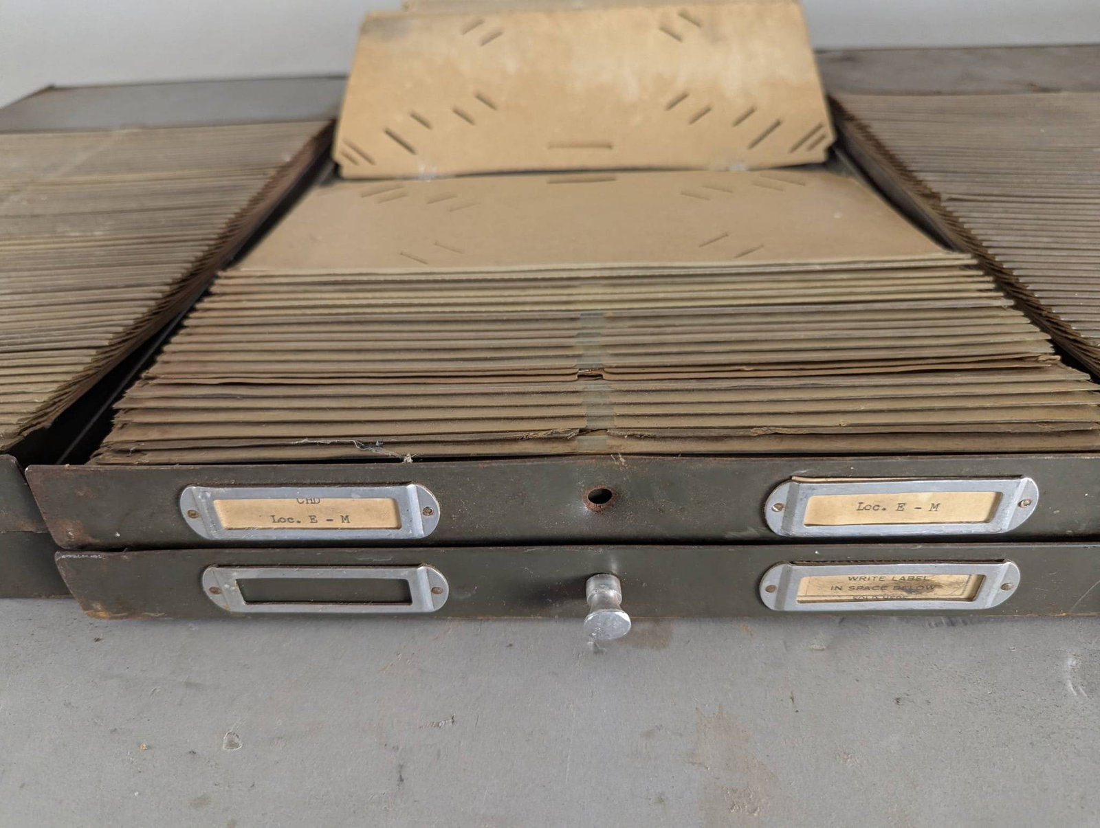 Set of 6 Antique Army Green Metal File Drawers - 3