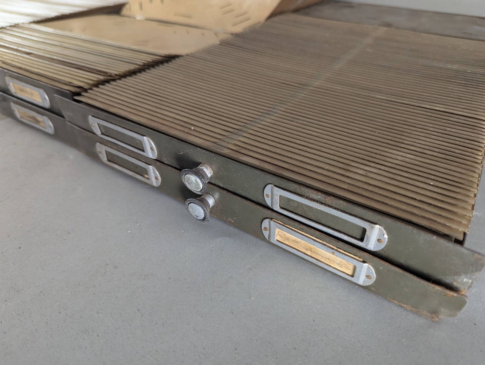 Set of 6 Antique Army Green Metal File Drawers - 4