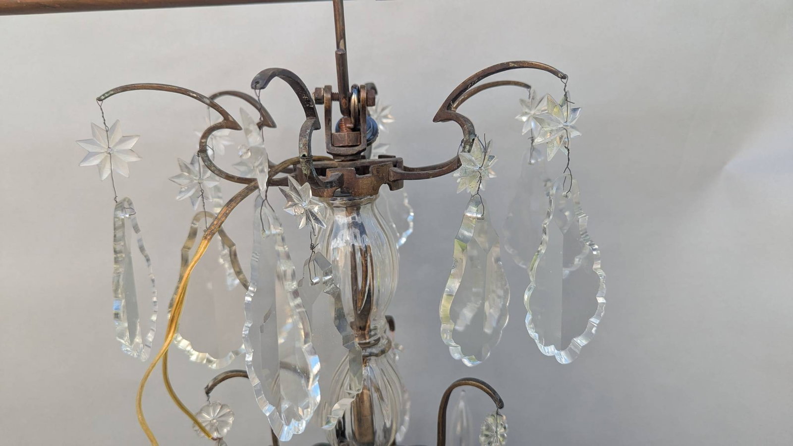 French Gilded Chandelier with Crystal Pendants and Candle-style Bulbs - 2