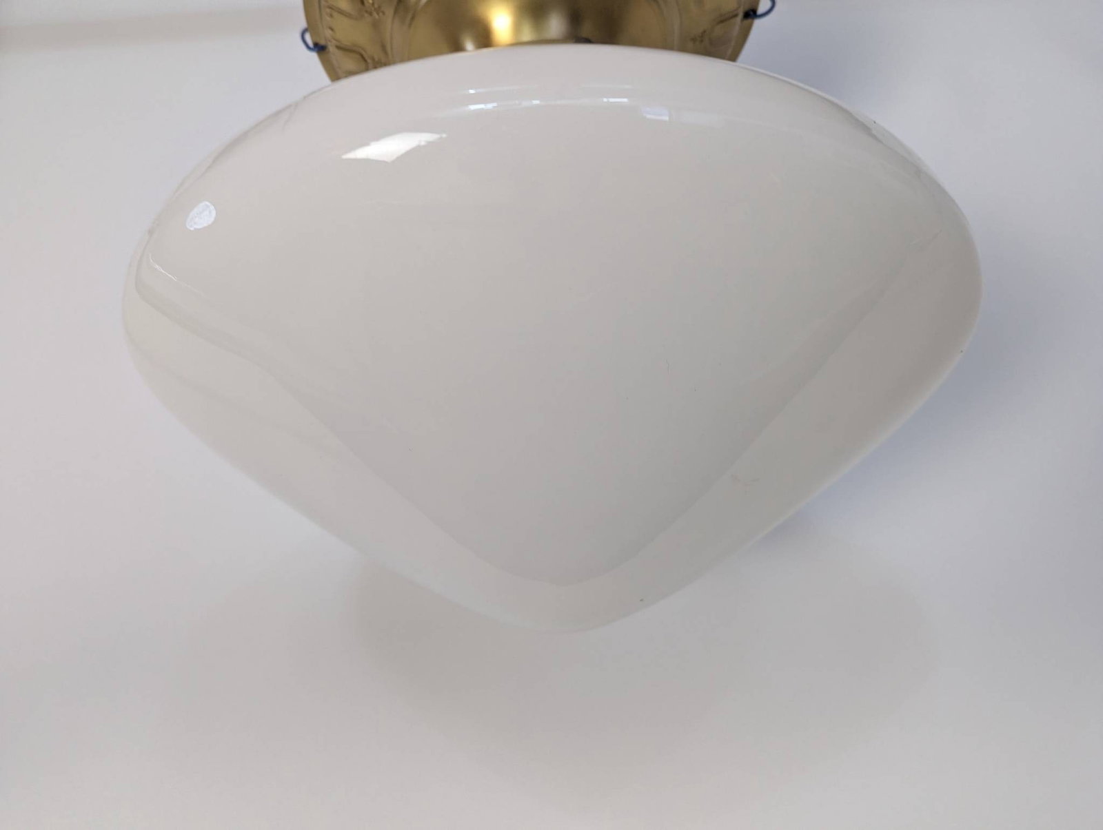 Vintage Brass Schoolhouse Flush Mount Ceiling Light With Milk Glass Shade - 2