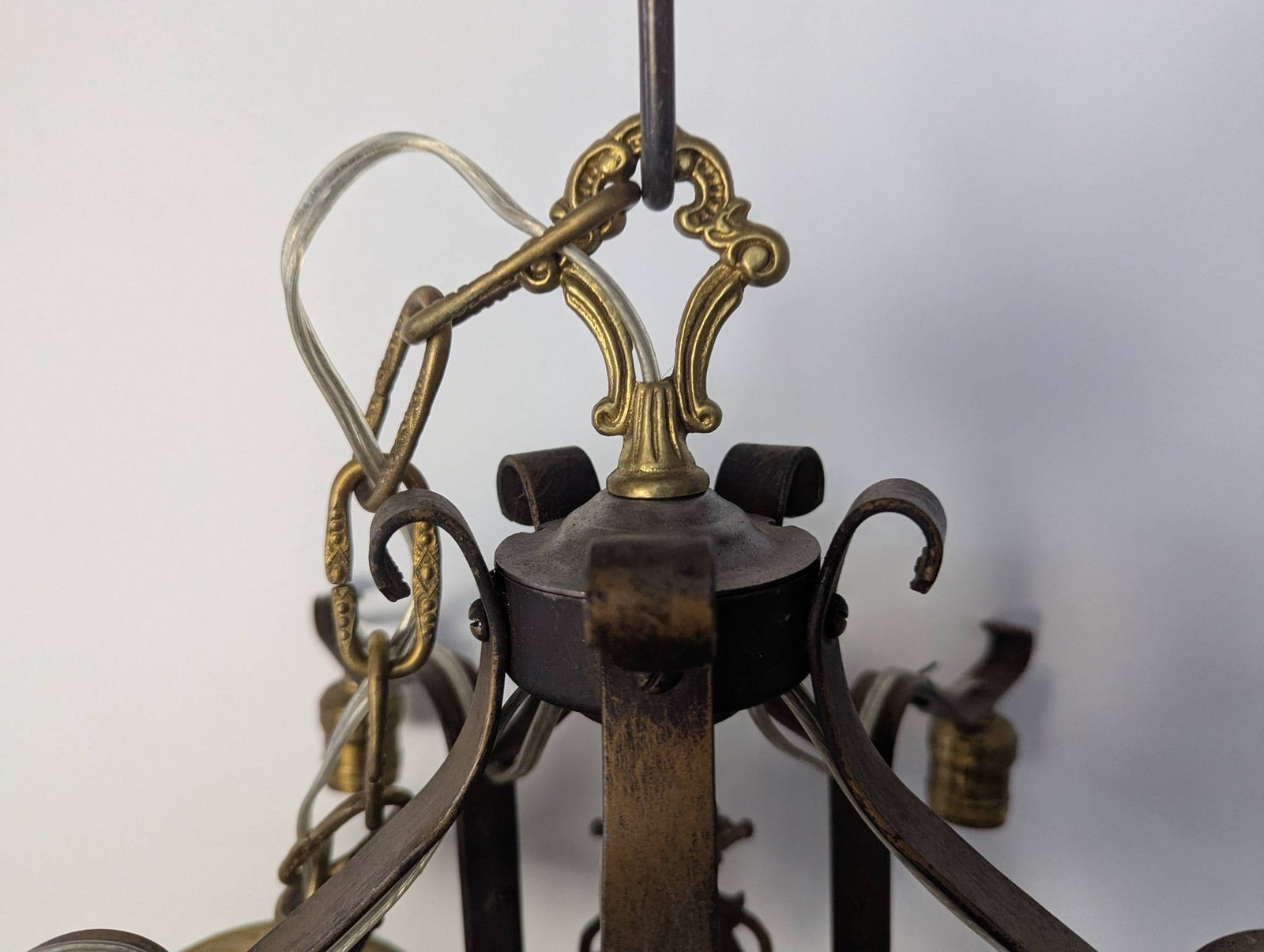 Vintage Spanish Revival Wrought Iron Chandelier with Heraldic Motif - 4