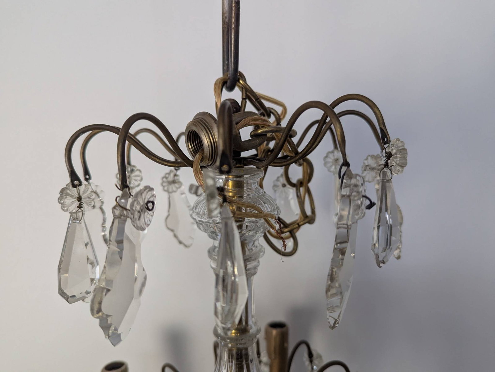 French Gilded Birdcage Antique Chandelier With Crystal Pendants - 2