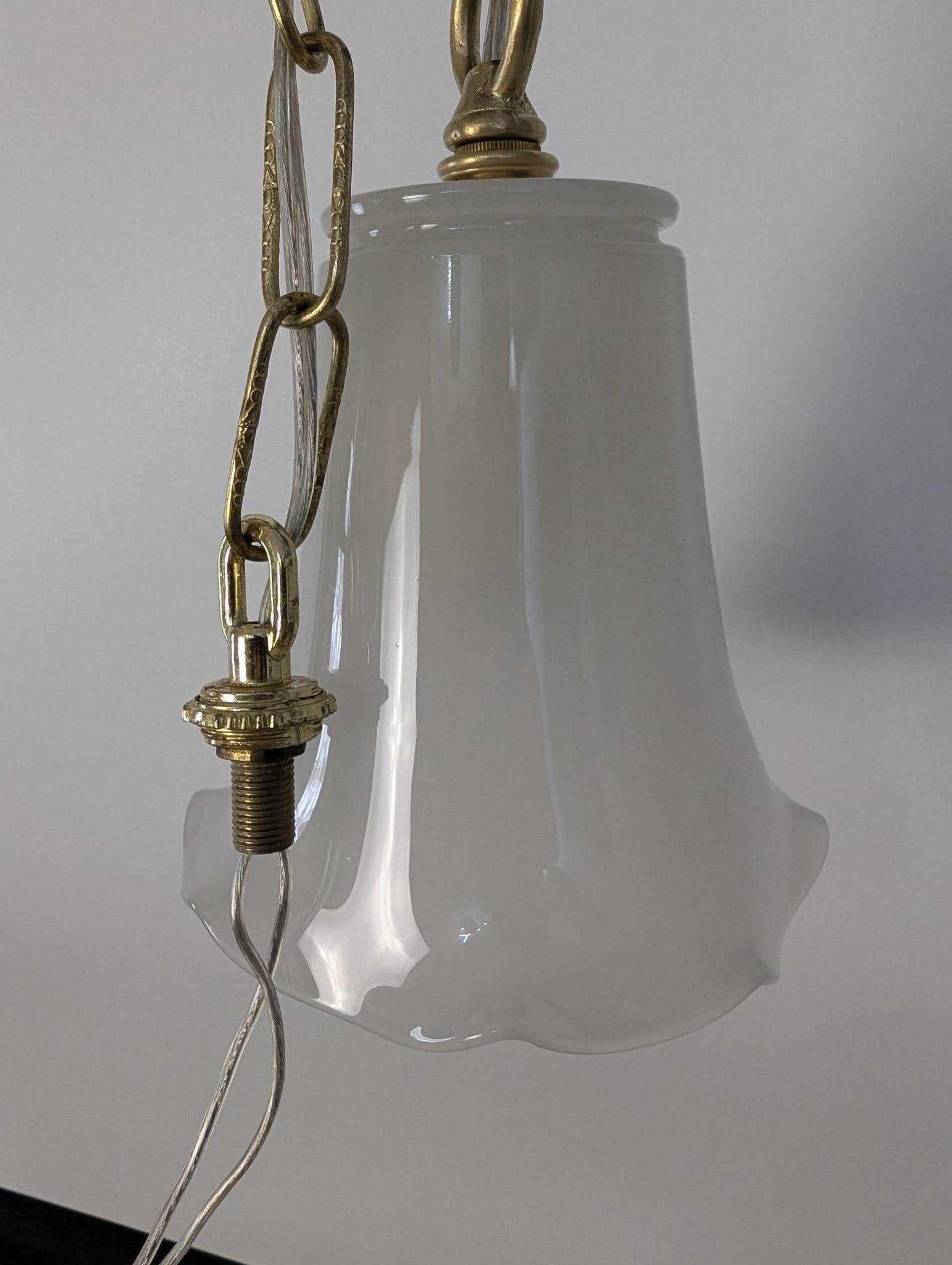 Antique Brass Pendant Light with Hand-Blown Opaline Glass Shade - 2