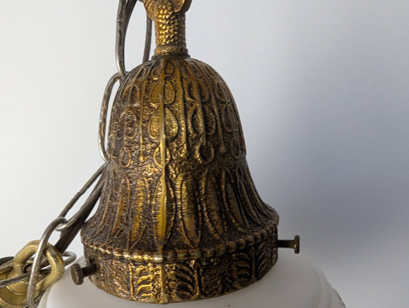 Art Nouveau or Hollywood Regency Pendant Light with Leaf Pattern Shade - 6