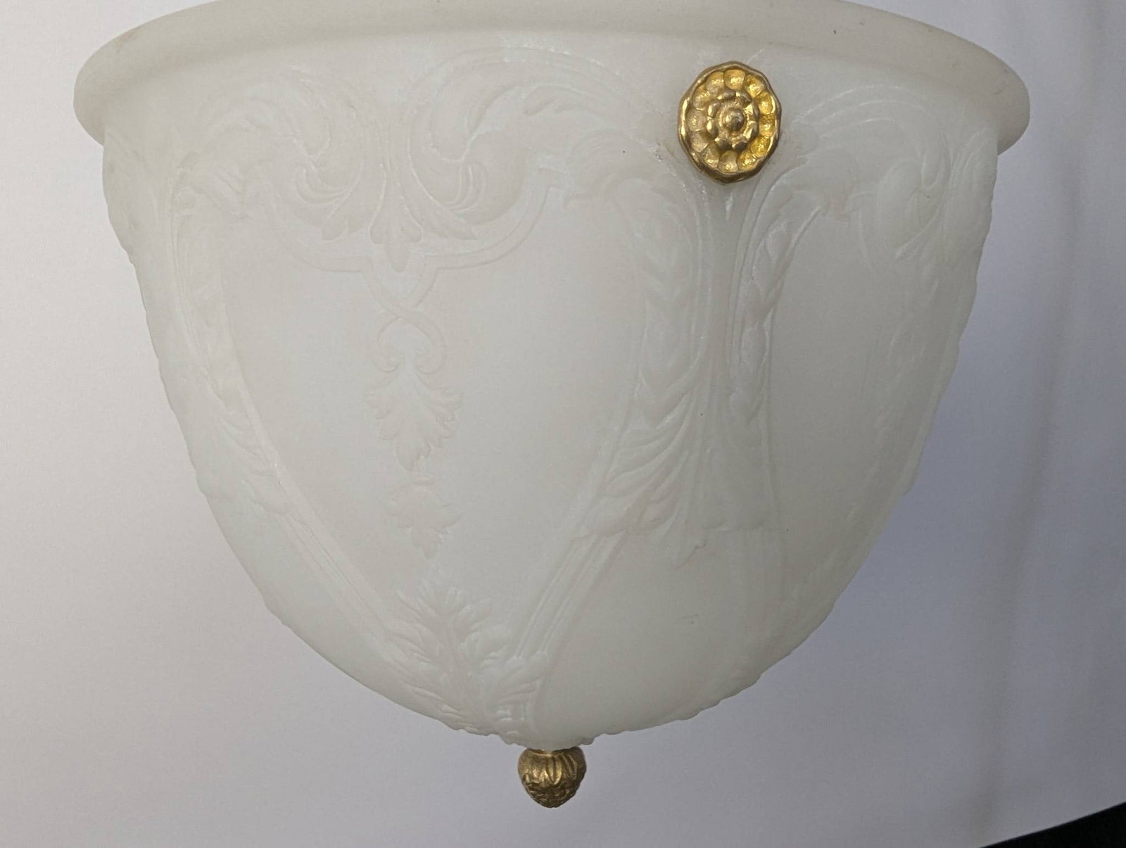 Vintage White Milk Glass Pendant Light with Brass Chain Suspension - 5