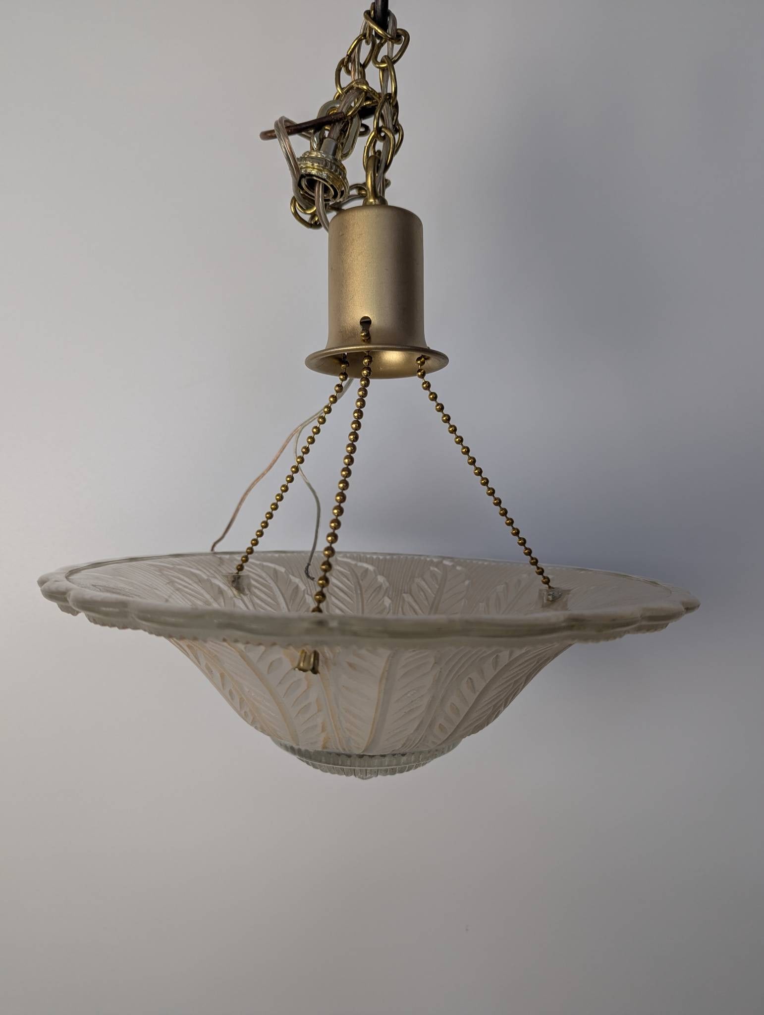 Art Deco Glass Pendant Chandelier with Embossed Frosted Design (1 of 5)