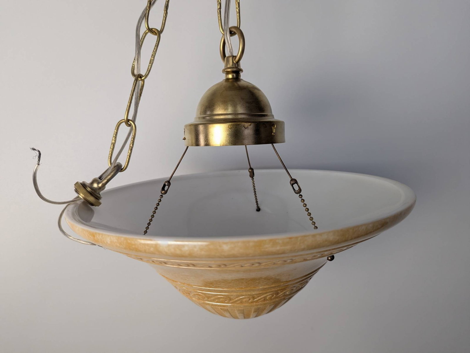 1930s French Art Deco Broken Milk Glass Pendant Light Fixture (1 of 5)