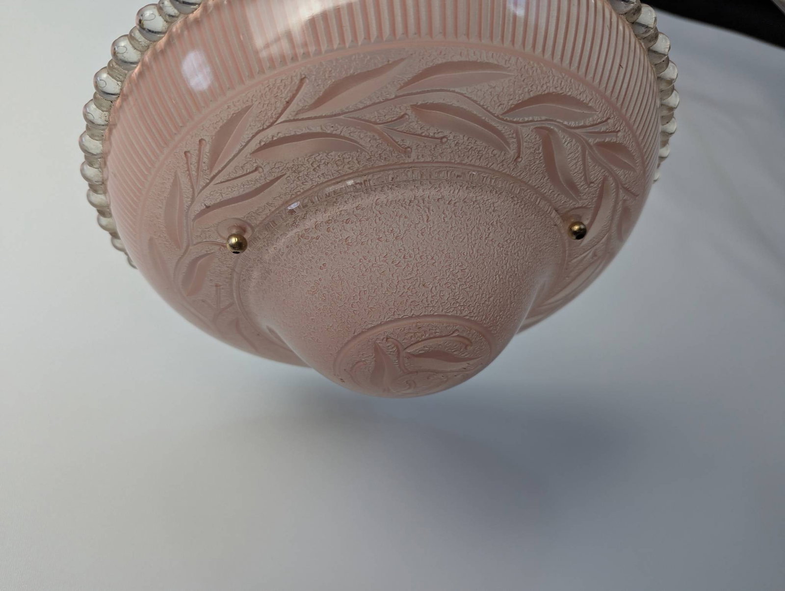 Pink Ribbed Glass Pendant Light with Brass Hardware - 5