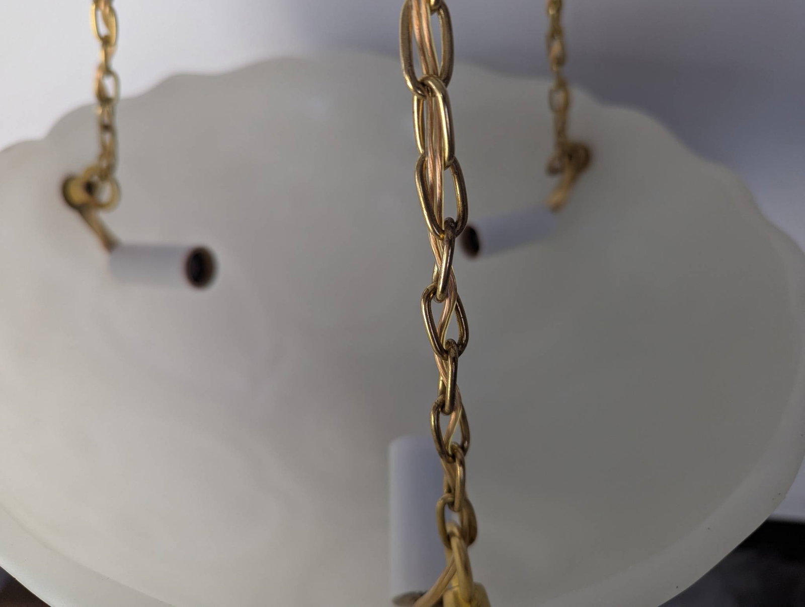 Vintage Inverted Dome Pendant Light with Frosted Embossed Glass Bowl and Brass Chains - 4