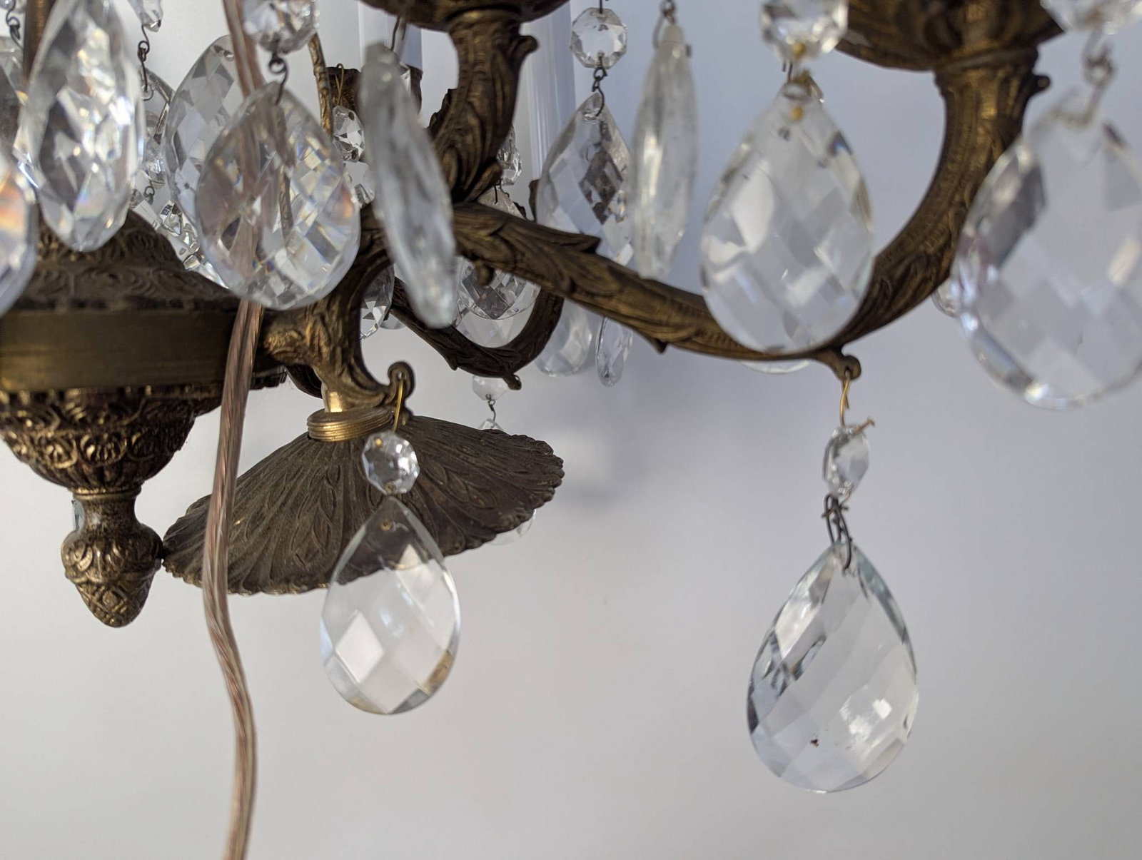 French Louis XV-style Brass and Crystal Six-Arm Chandelier with Patina - 5