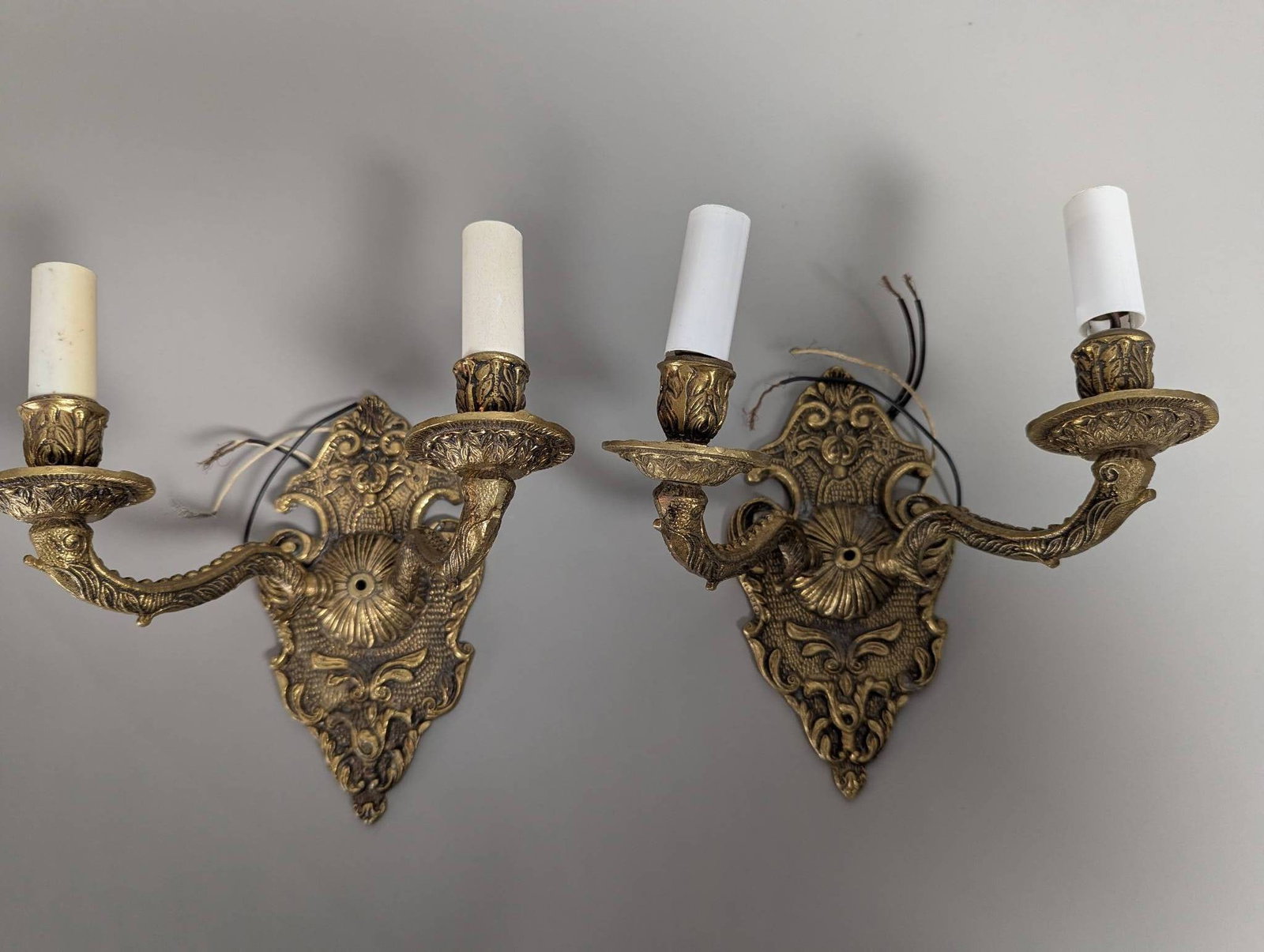 Gold-Toned Metal Double Candle Wall Sconces in Baroque Style (1 of 5)