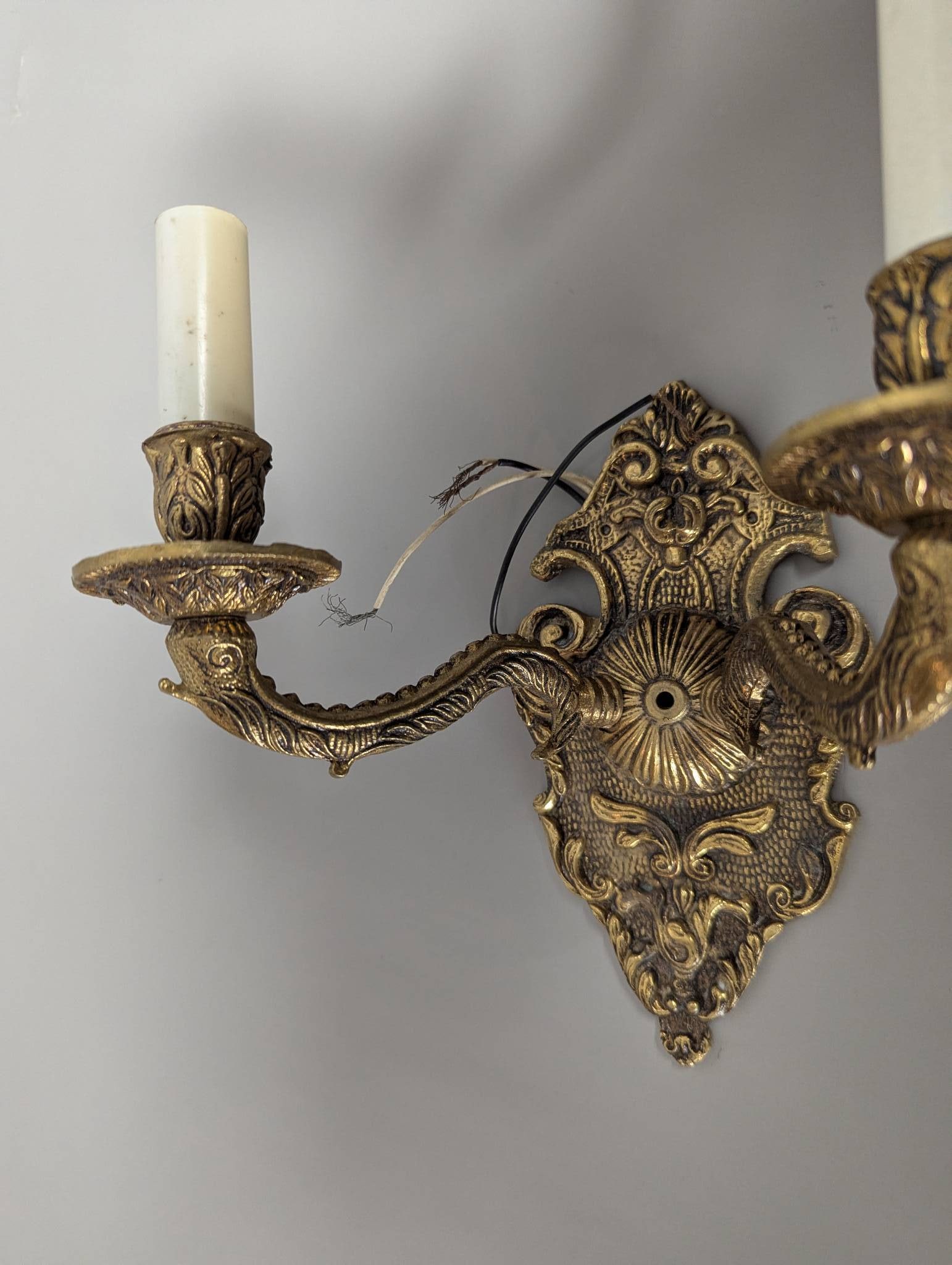 Gold-Toned Metal Double Candle Wall Sconces in Baroque Style - 3