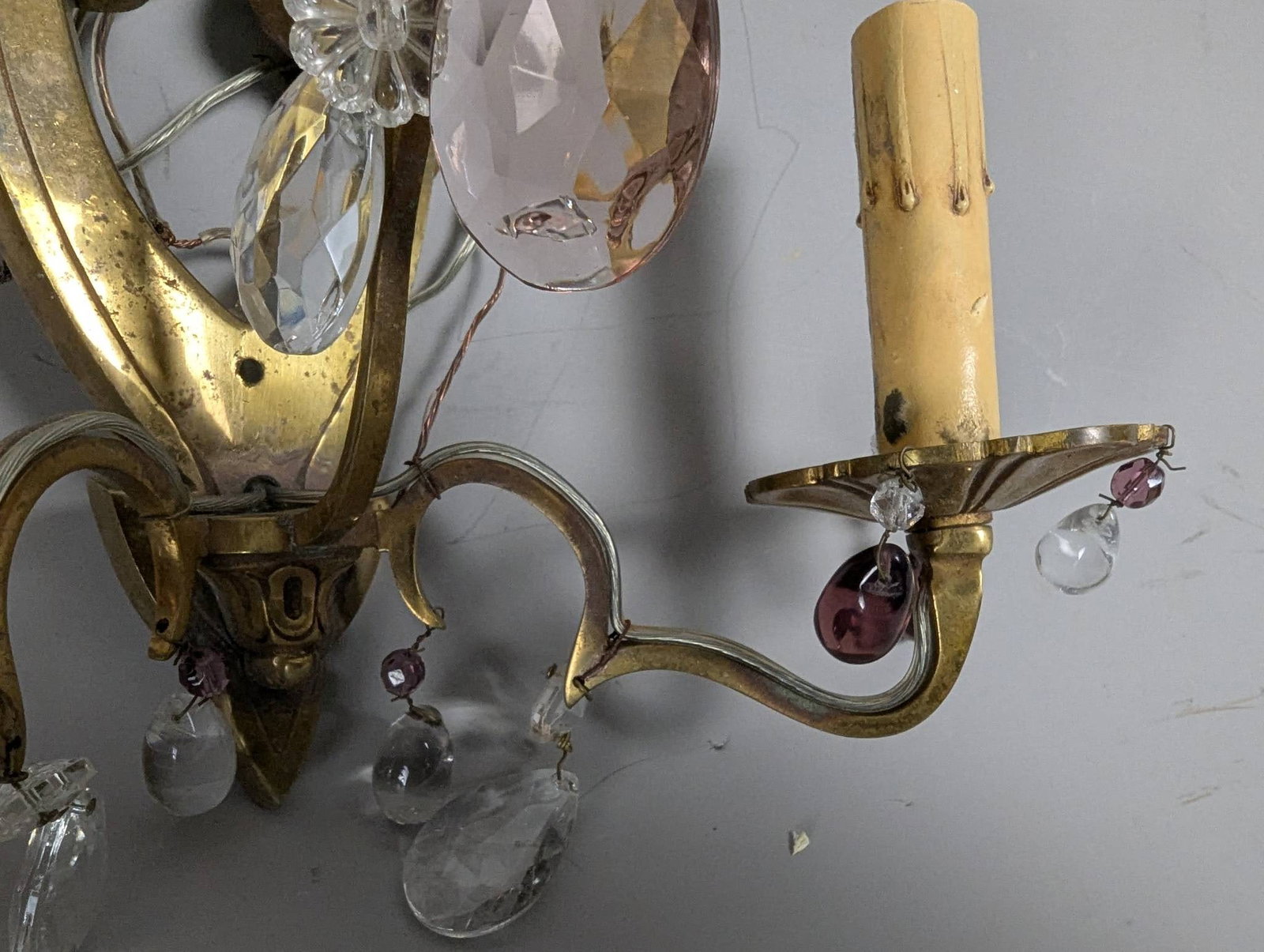 Vintage Brass Wall Sconces with Crystal Prisms - 4