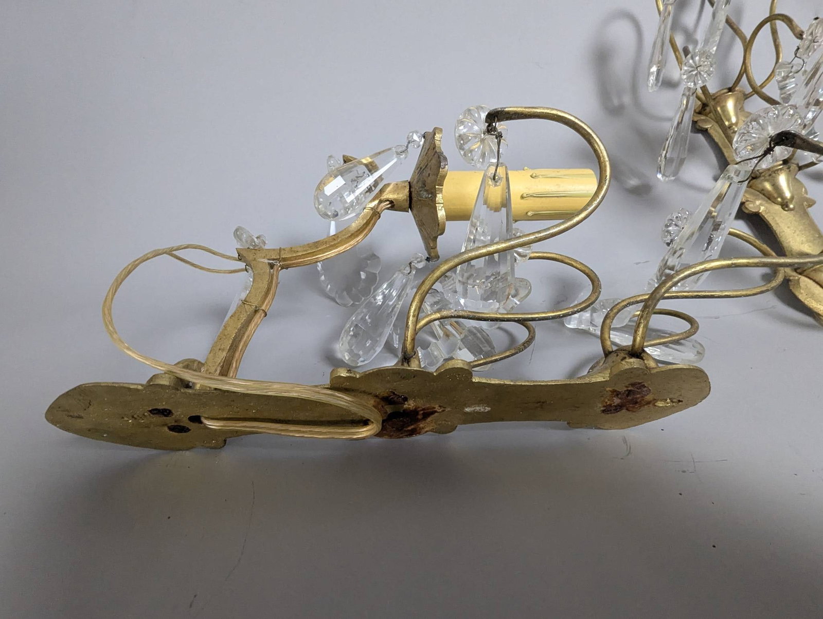 French-Style Brass and Crystal Two-Light Wall Sconces - 6