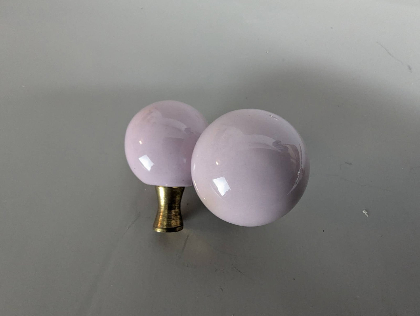 Pink Ceramic Ball Lamp Finials with Brass Base, Set of 4 - 3