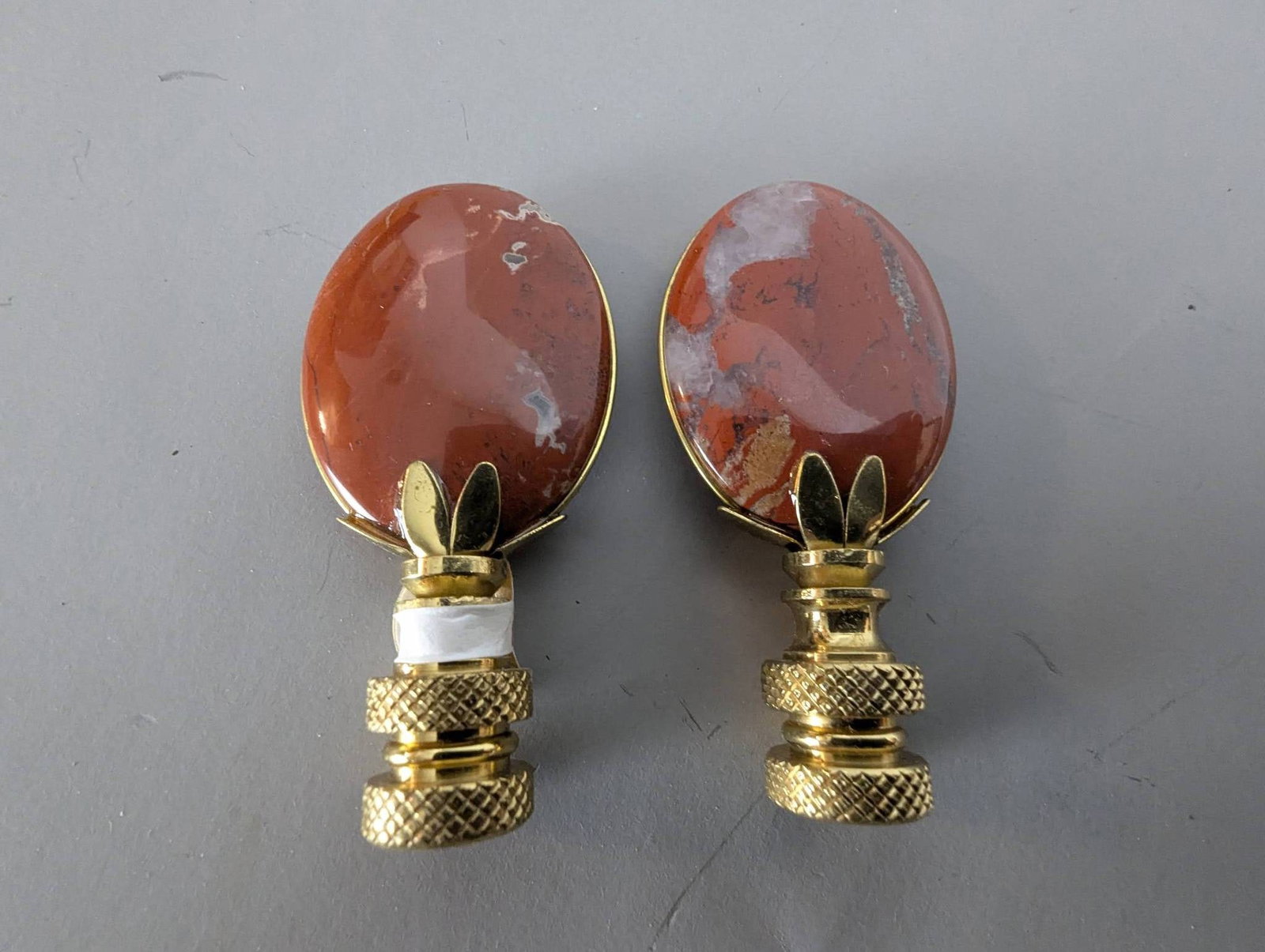 Brecciated Jasper Stone Lamp Finials with Polished Brass Base - 2