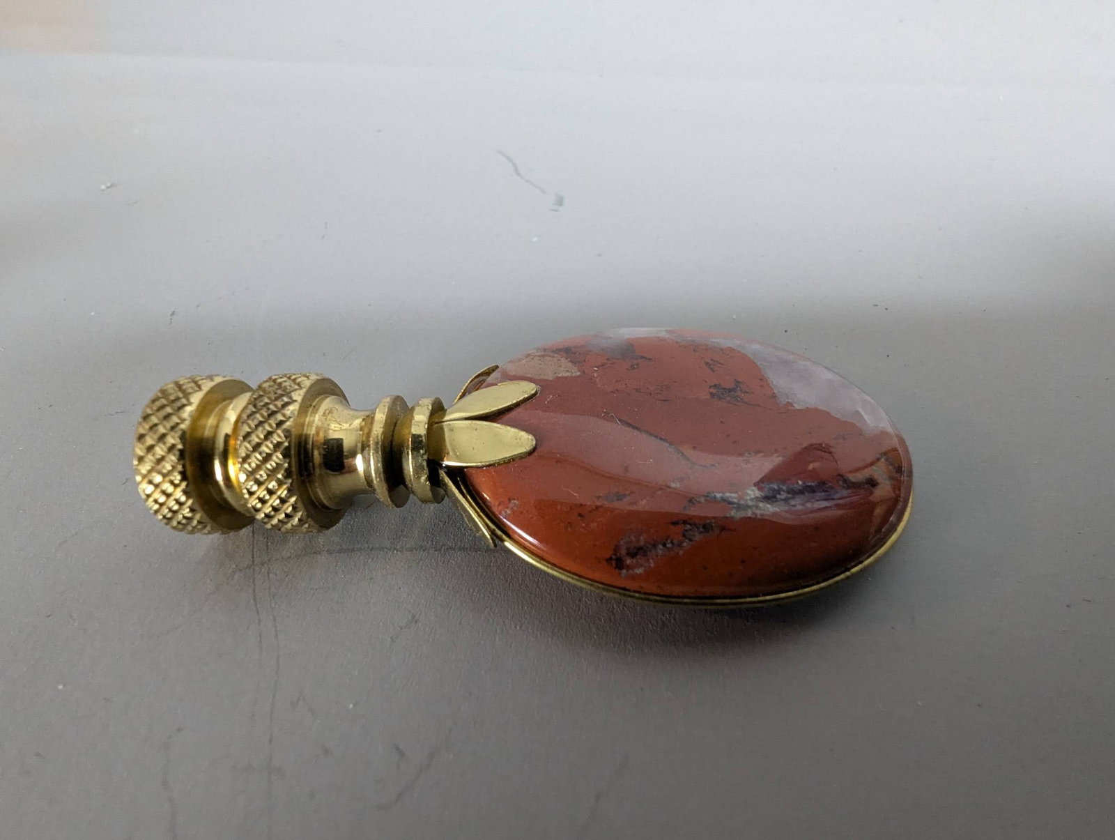 Brecciated Jasper Stone Lamp Finials with Polished Brass Base - 3