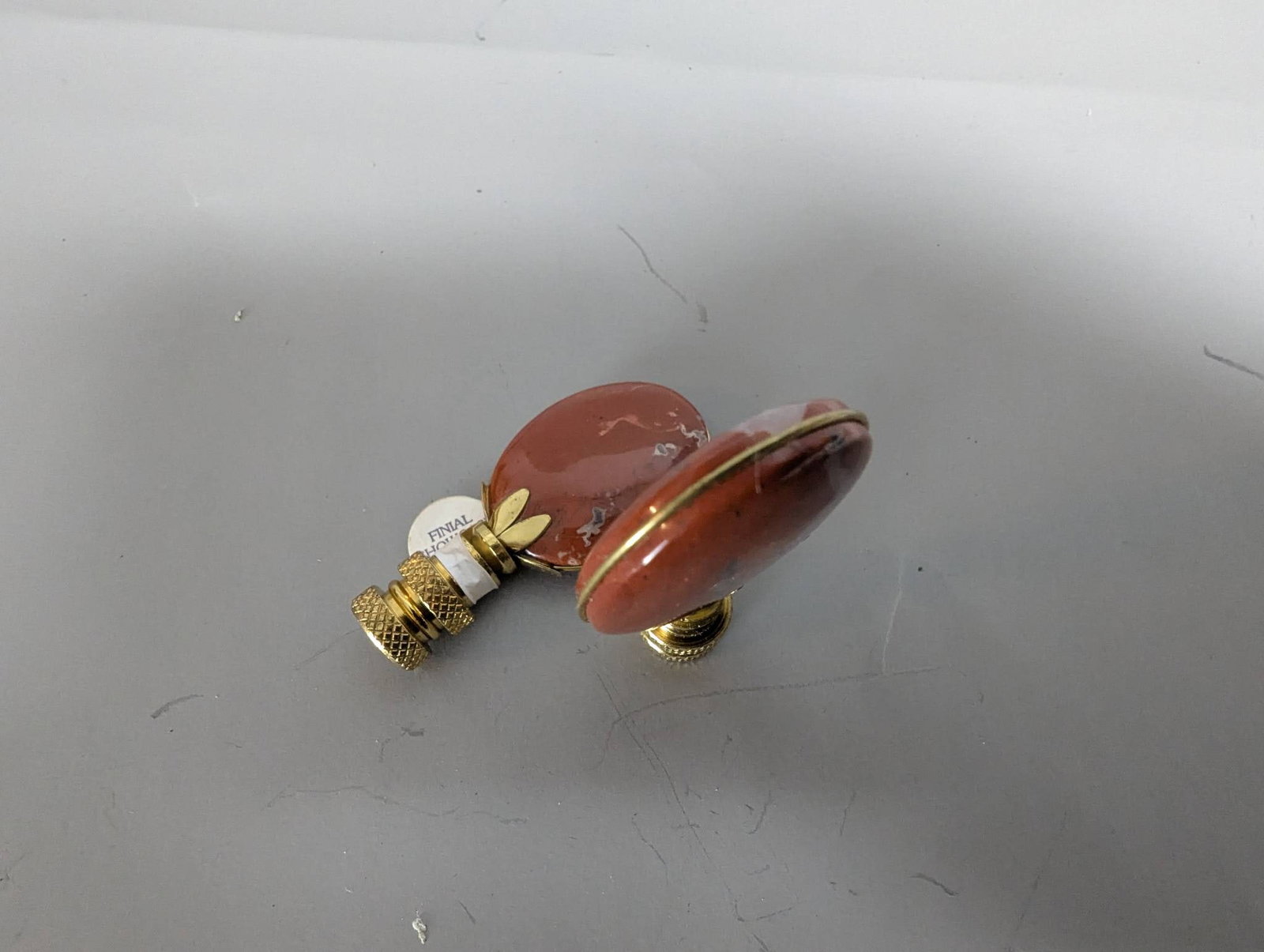 Brecciated Jasper Stone Lamp Finials with Polished Brass Base - 4