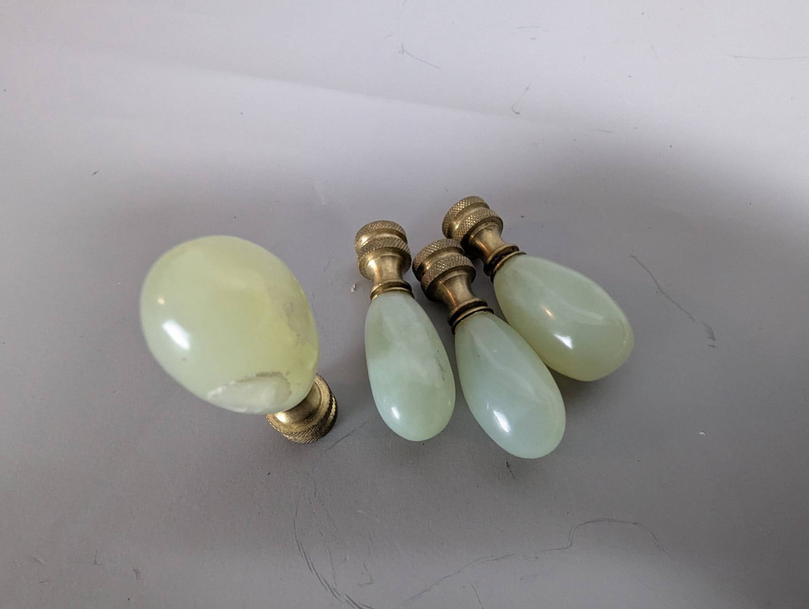 4 Vintage Jadeite Lamp Finials with Brass Bases - 4