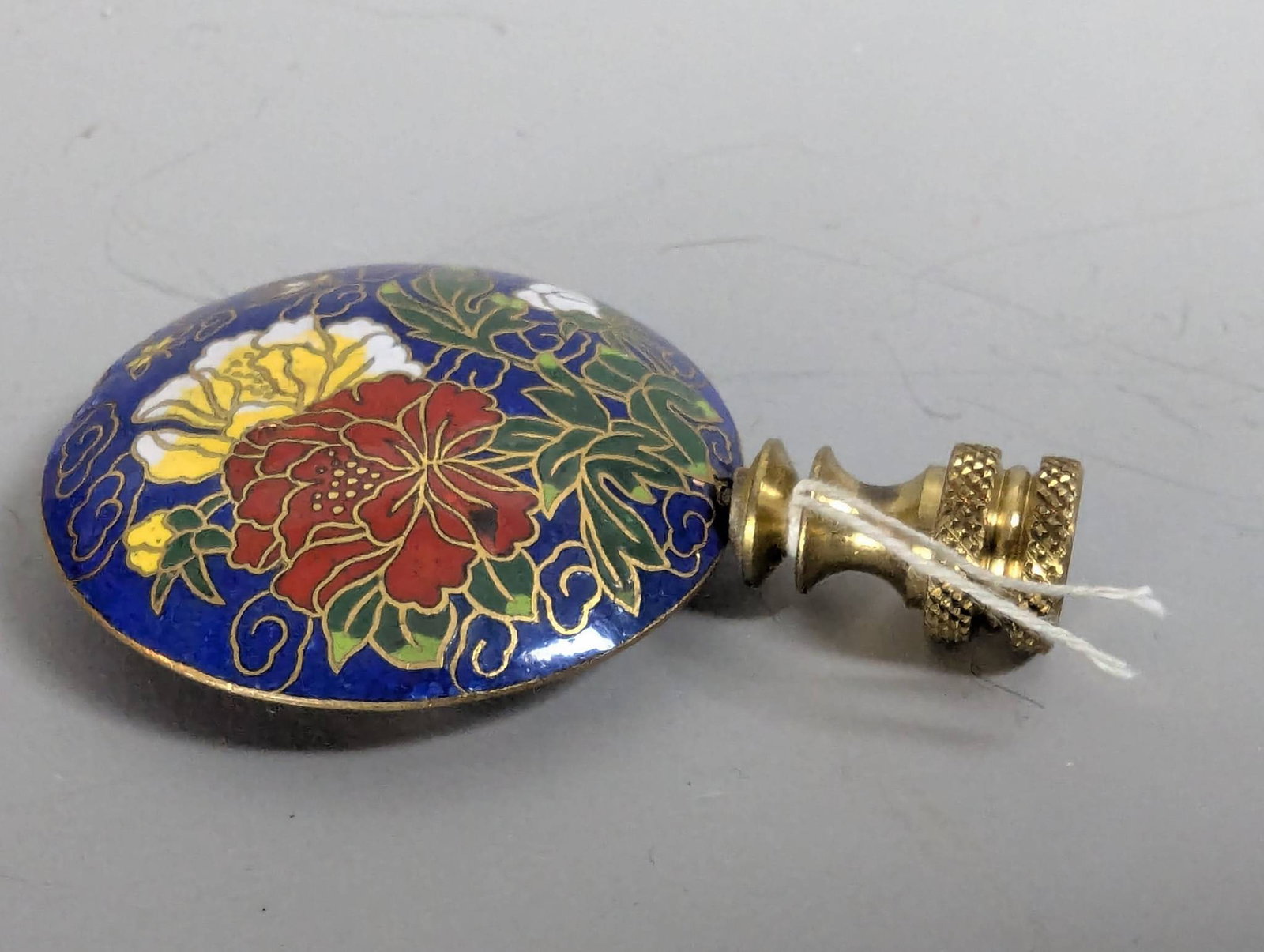 Chinese Cloisonne Floral Lamp Finial with Brass Base - 3
