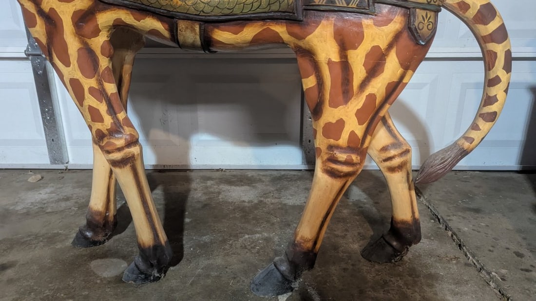 Vintage Hand Carved Painted Giraffe Carousel Stationary Figure - 10