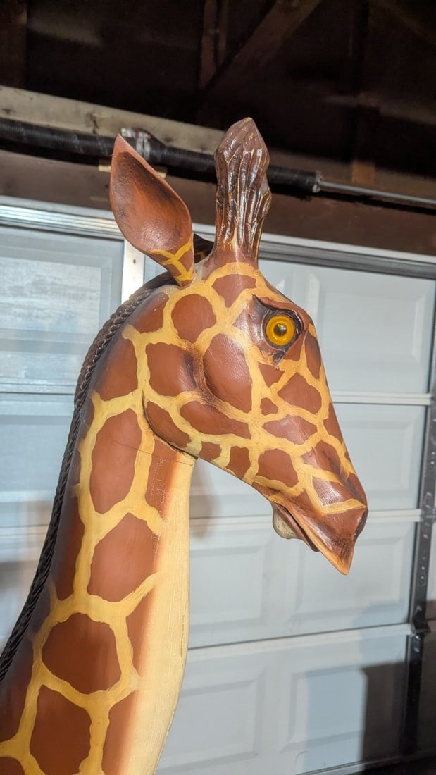 Vintage Hand Carved Painted Giraffe Carousel Stationary Figure - 2