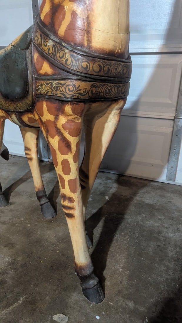 Vintage Hand Carved Painted Giraffe Carousel Stationary Figure - 3