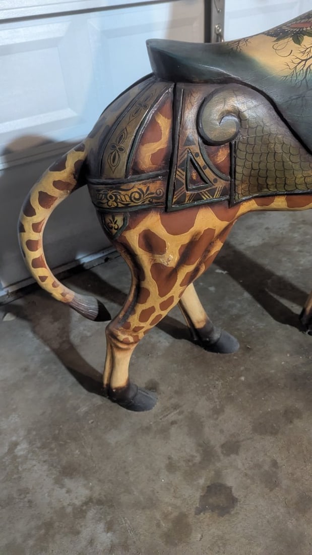 Vintage Hand Carved Painted Giraffe Carousel Stationary Figure - 4