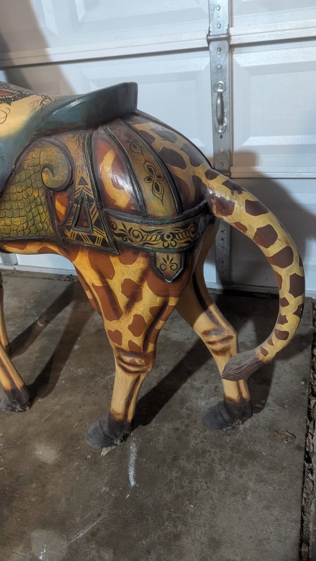 Vintage Hand Carved Painted Giraffe Carousel Stationary Figure - 6