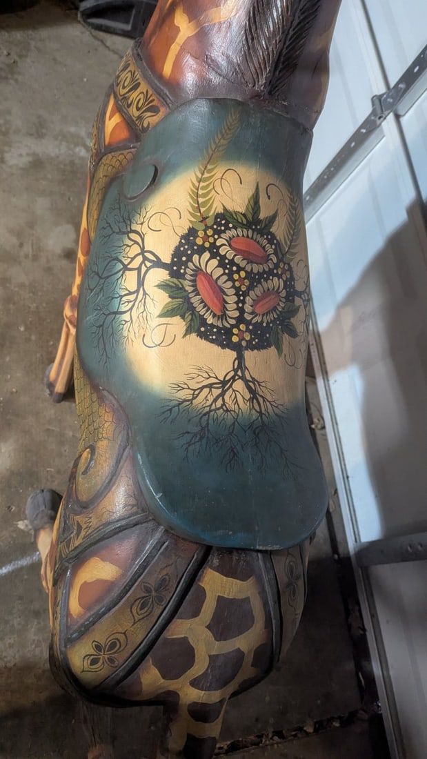 Vintage Hand Carved Painted Giraffe Carousel Stationary Figure - 7