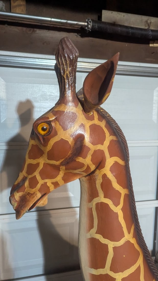 Vintage Hand Carved Painted Giraffe Carousel Stationary Figure - 8
