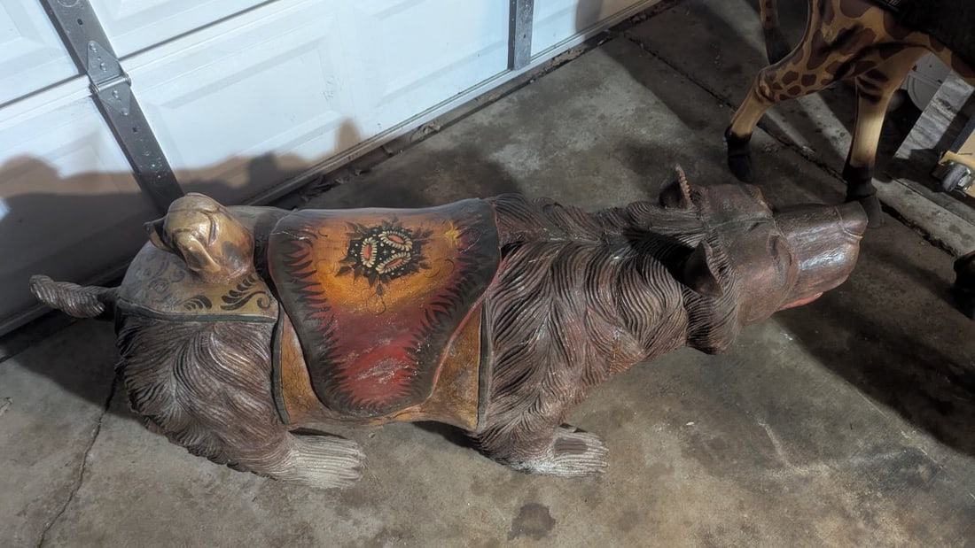 Vintage Hand-Painted & Carved Stationalry Carousel Bear Collectible Figure - 2