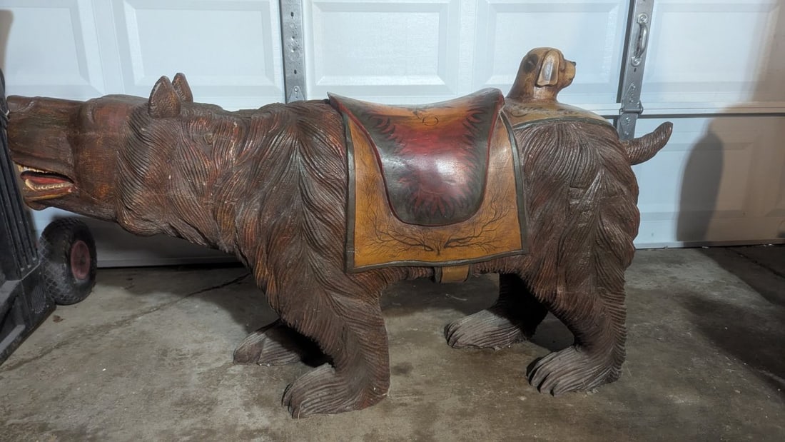Vintage Hand-Painted & Carved Stationalry Carousel Bear Collectible Figure - 8