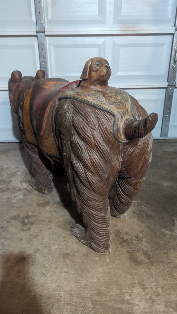 Vintage Hand-Painted & Carved Stationalry Carousel Bear Collectible Figure - 9